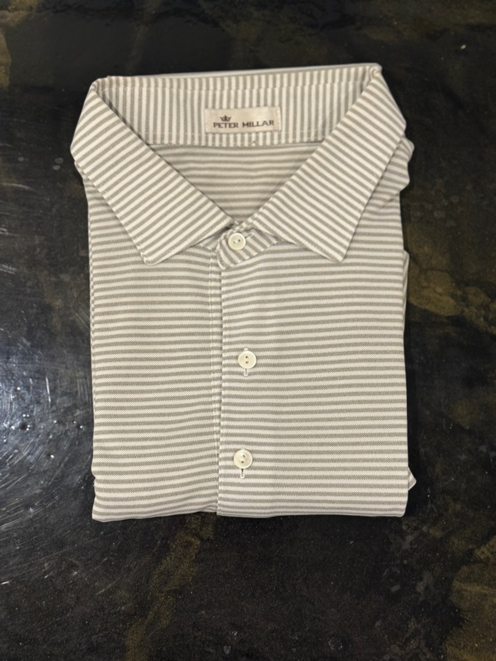 Peter Millar White and Gray Striped Polo Shirt - Picture 3 of 4